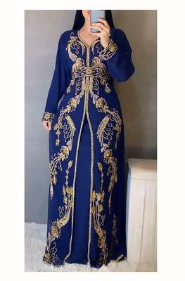 Royal Blue Georgette Stone and Zari Work Kaftan 1