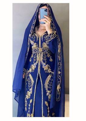 Royal Blue Georgette Stone and Zari Work Kaftan 2