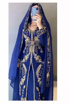 Royal Blue Georgette Stone and Zari Work Kaftan