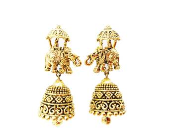 Elephant Baraat Pattern Dome Shaped Small Jhumki Earring 1
