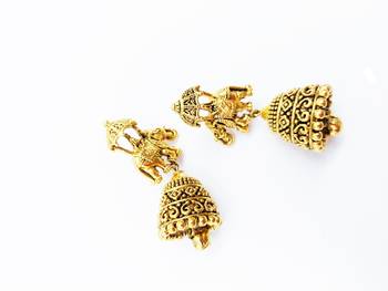 Elephant Baraat Pattern Dome Shaped Small Jhumki Earring 2