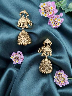 Elephant Baraat Pattern Dome Shaped Small Jhumki Earring 4