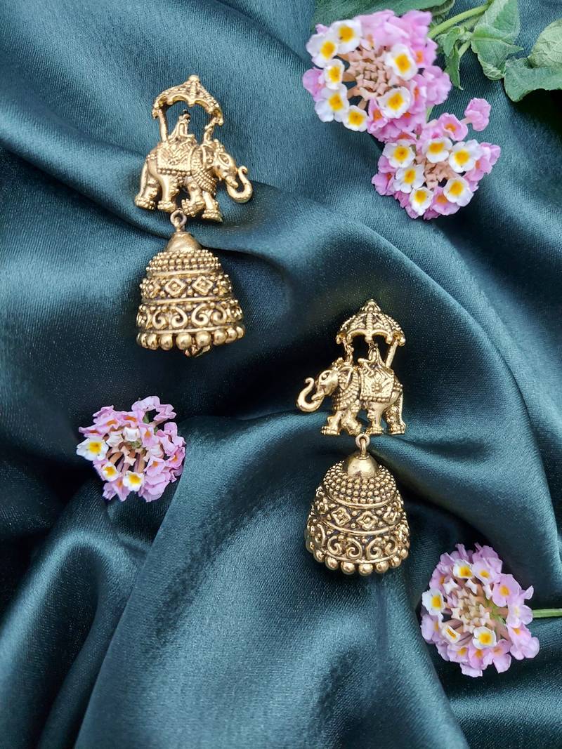 Elephant Baraat Pattern Dome Shaped Small Jhumki Earring