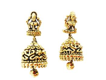 Godess Devi Floral Pattern Bell Shaped Small Jhumki Earring with Ghunghroo 1