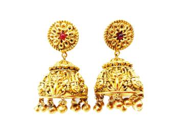 South Indian Floral Pattern Dome Shaped Small Jhumki Earring with Ghunghroos 1