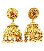 South Indian Floral Pattern Dome Shaped Small Jhumki Earring with Ghunghroos
