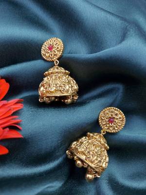 South Indian Floral Pattern Dome Shaped Small Jhumki Earring with Ghunghroos 3