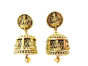 Godess Devi Floral Pattern Round Shaped Small Jhumki Earring with Ghunghroo 1