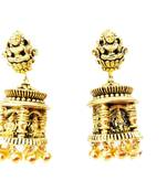Goddess Design Floral Pattern Temple Pillar Shaped Small Jhumki Earring with Ghunghroo