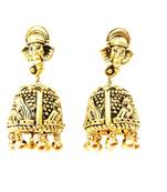 Ganpati Face Design Floral Pattern Dome Shaped Small Jhumki Earring with Ghunghroo