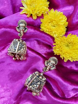 Ganpati Face Design Floral Pattern Dome Shaped Small Jhumki Earring with Ghunghroo 4