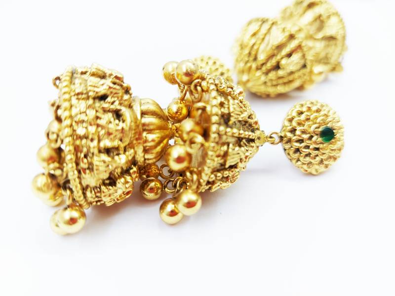 Double Layered Dome Shaped Baraat Shaadi Design Floral Jhumki Earring with ghunghroo