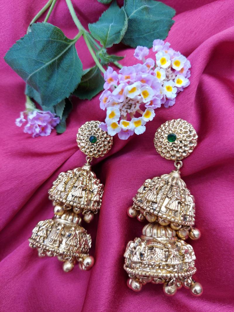 Double Layered Dome Shaped Baraat Shaadi Design Floral Jhumki Earring with ghunghroo