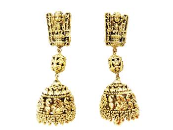 Double Layered Step Devi Godess Design Floral Jhumki Earring 1