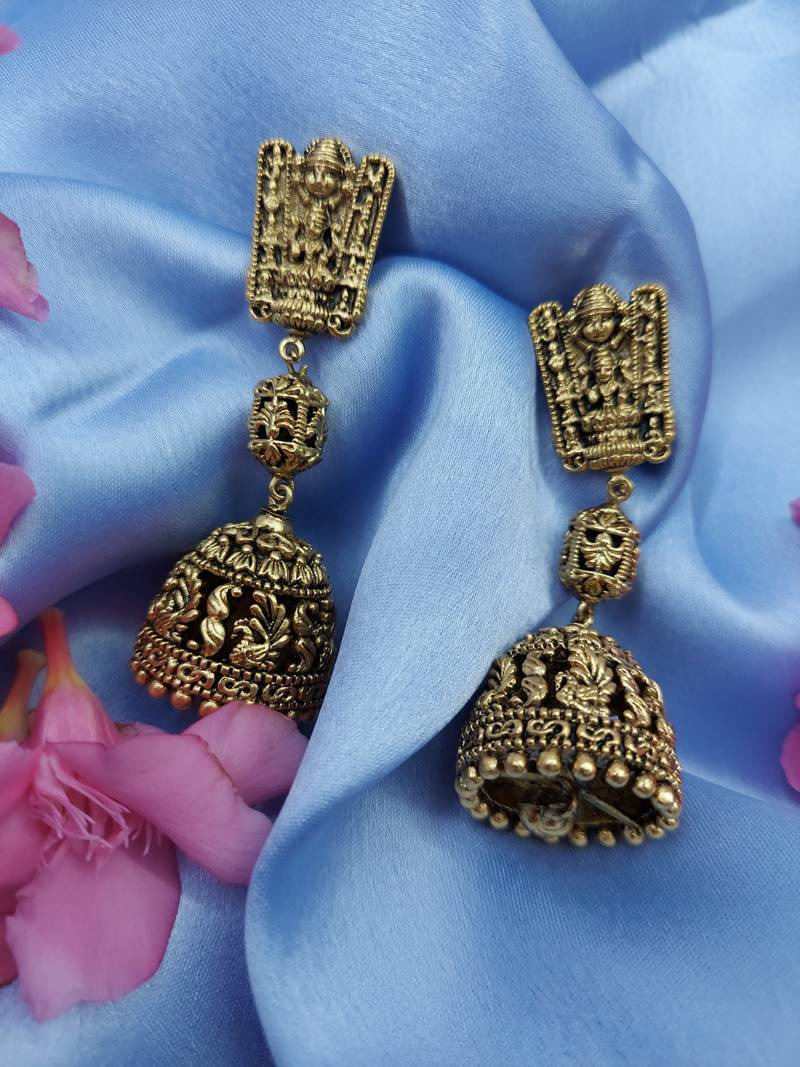 Double Layered Step Devi Godess Design Floral Jhumki Earring