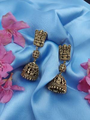 Double Layered Step Devi Godess Design Floral Jhumki Earring 4