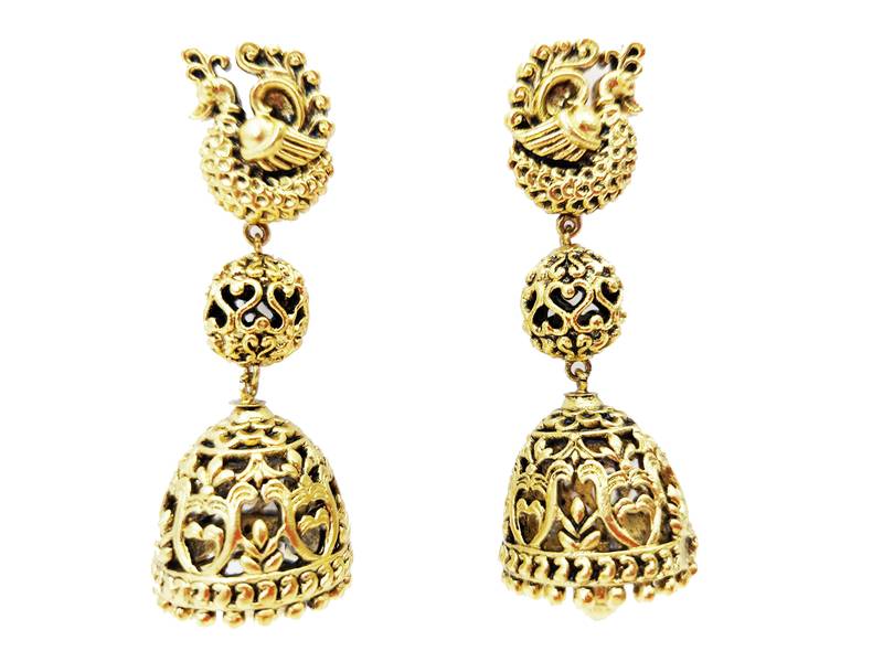 Double Layered Dome Shaped Peacock Motif Design Jhumki Earring