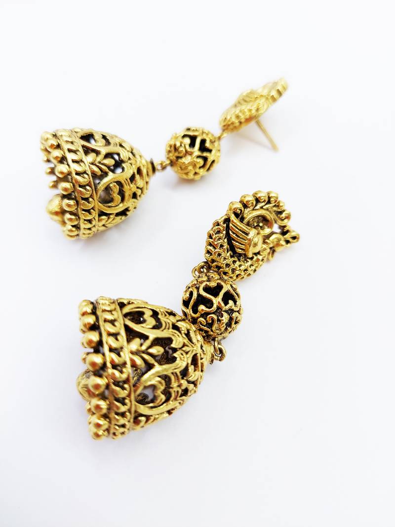 Double Layered Dome Shaped Peacock Motif Design Jhumki Earring