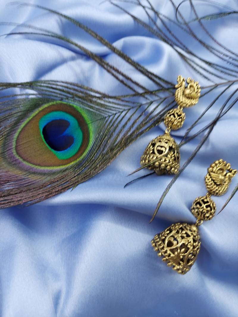 Double Layered Dome Shaped Peacock Motif Design Jhumki Earring