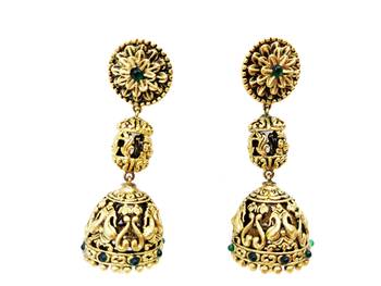 Double Layered Dome Shaped Floral Paisley Motif Design Jhumki Earring 1