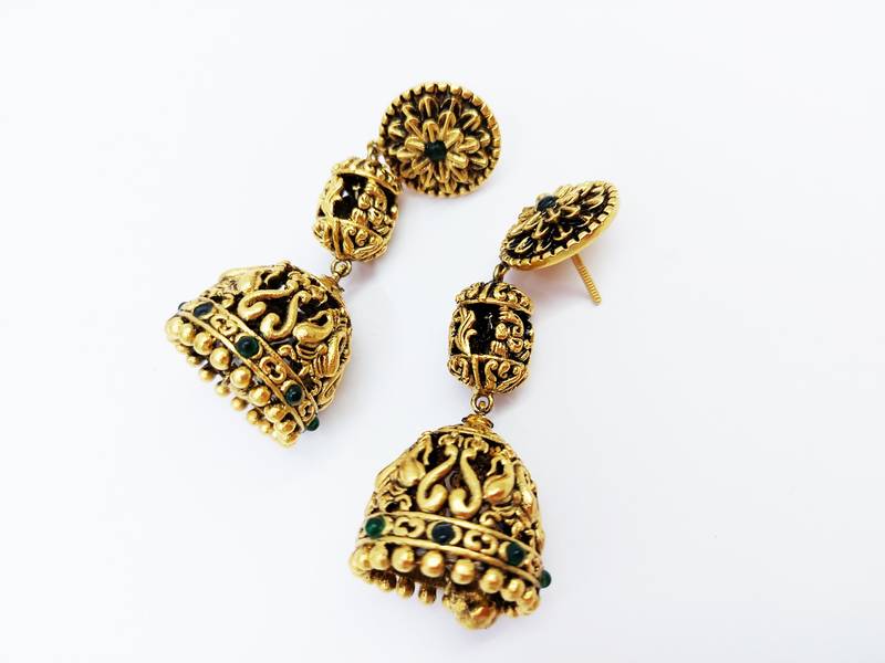 Double Layered Dome Shaped Floral Paisley Motif Design Jhumki Earring