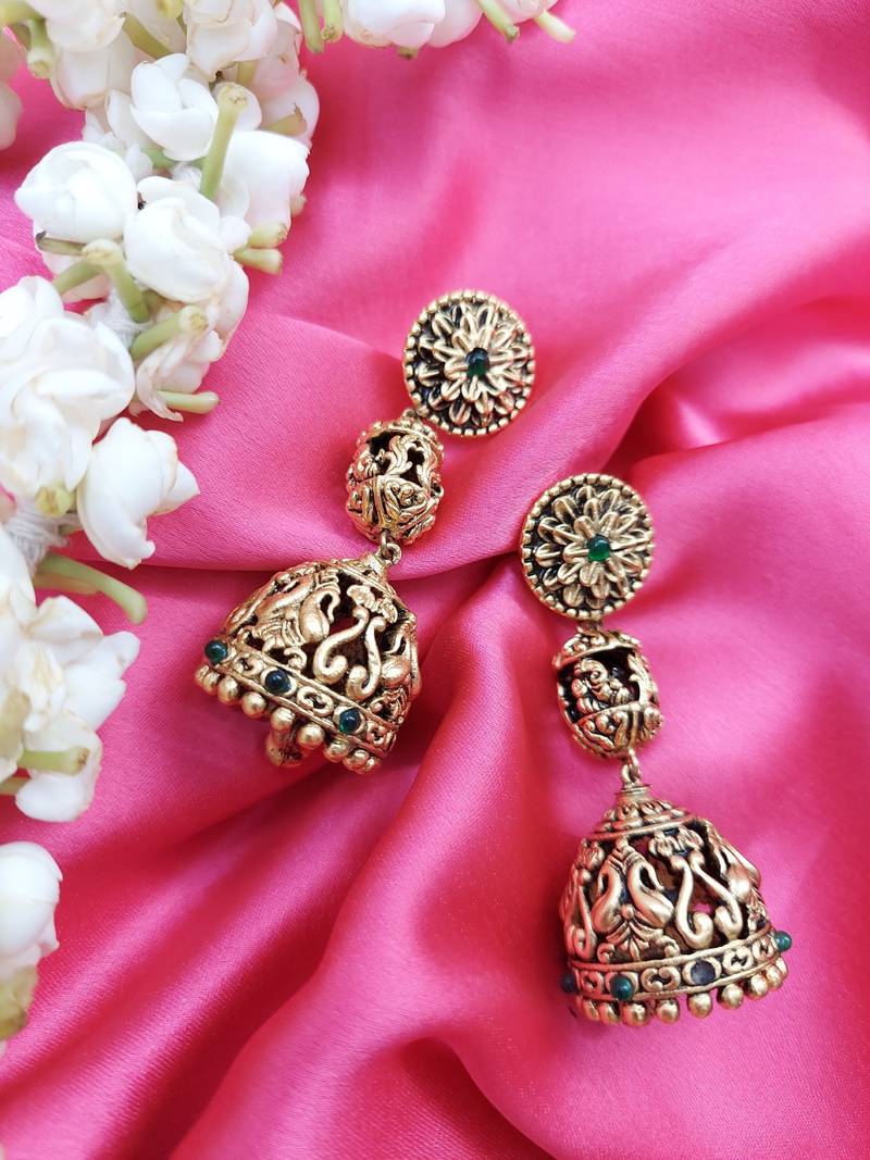 Double Layered Dome Shaped Floral Paisley Motif Design Jhumki Earring