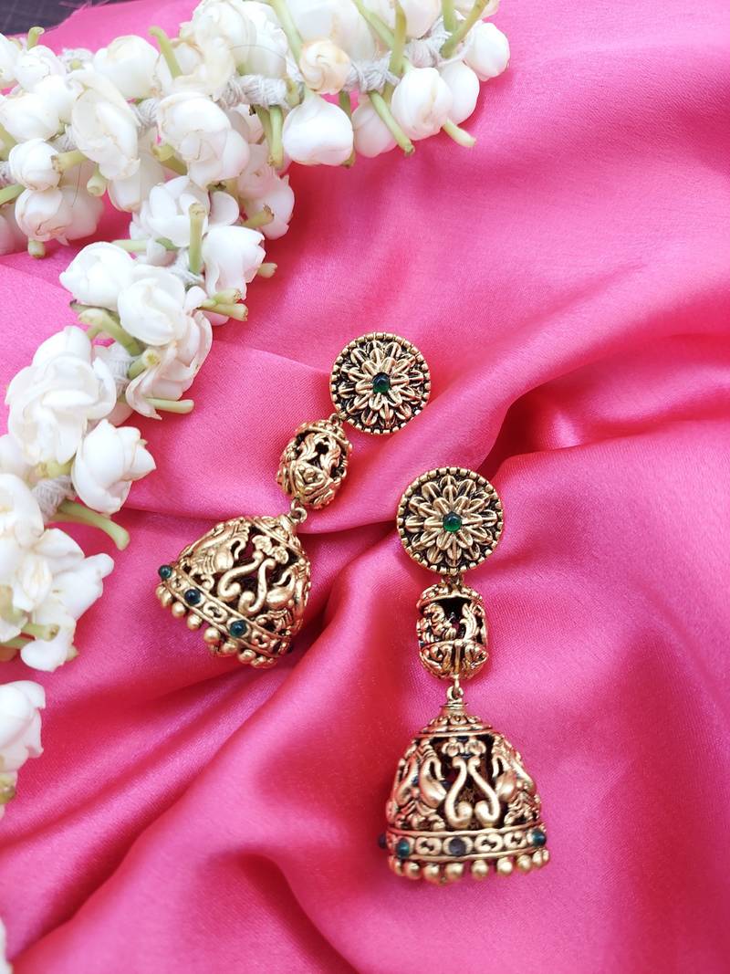 Double Layered Dome Shaped Floral Paisley Motif Design Jhumki Earring