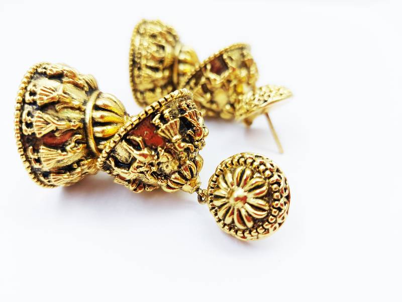 Double Layered Dome Shaped Baraat Shaadi Floral Jhumki Earring with ghunghroo