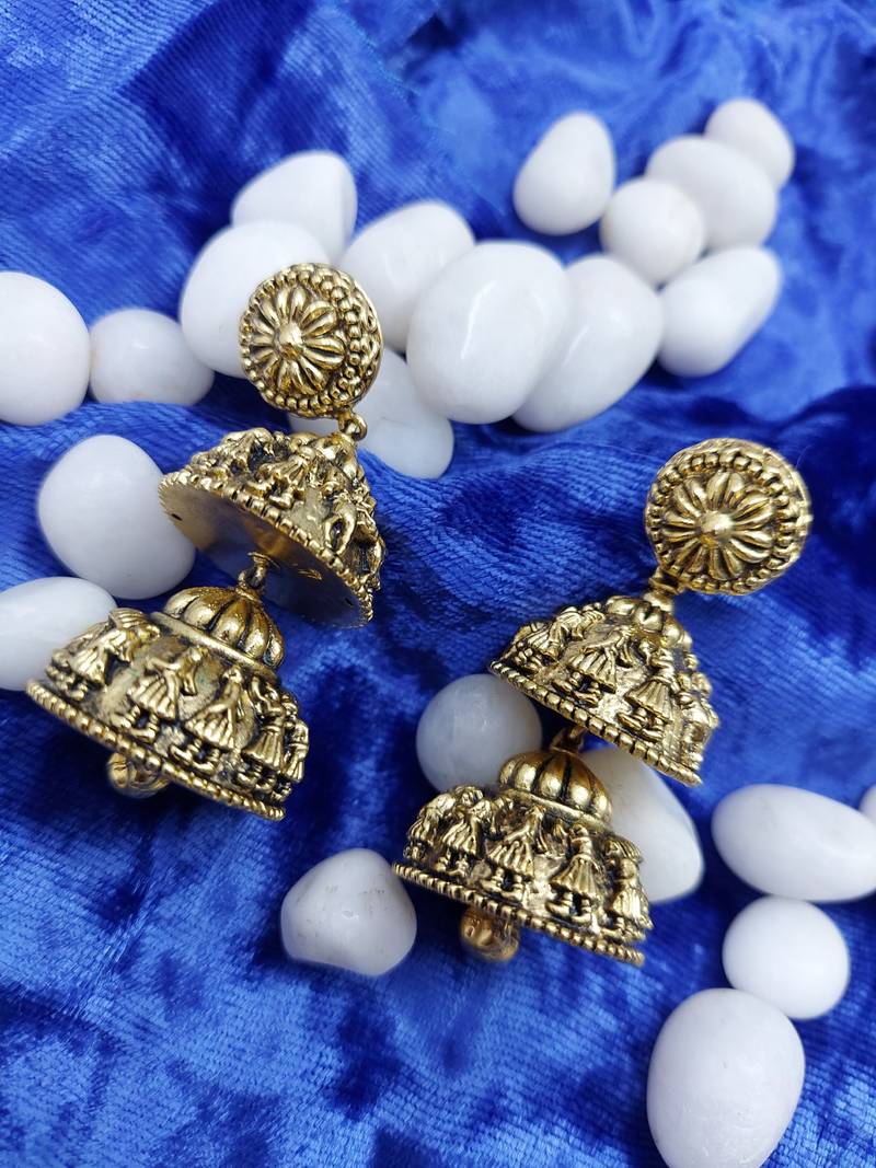 Double Layered Dome Shaped Baraat Shaadi Floral Jhumki Earring with ghunghroo