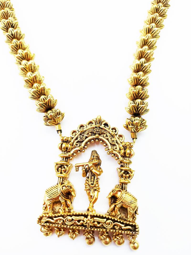 Pendant Gold Plated Beaded Feather Light  Necklace Mala with dori