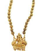 Radhe Krishna Design Pendant Gold Plated Beaded Feather Light  Necklace Mala with dori