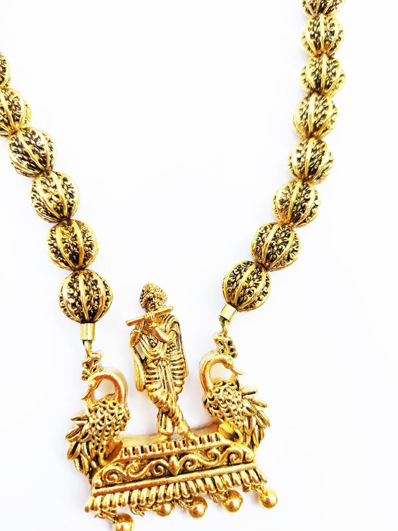 Pendant Gold Plated Beaded Feather Light  Necklace Mala with dori