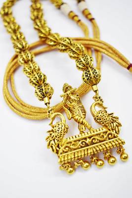 Pendant Gold Plated Beaded Feather Light  Necklace Mala with dori 3