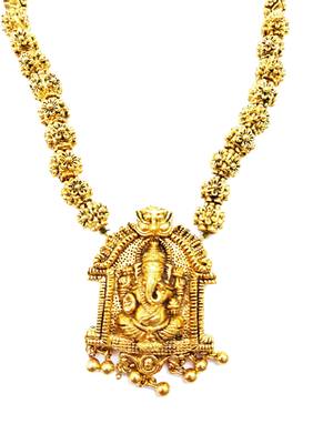 Ganesh Design Pendant Gold Plated Beaded Feather Light  Necklace Mala with dori 1