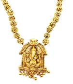Ganesh Design Pendant Gold Plated Beaded Feather Light  Necklace Mala with dori