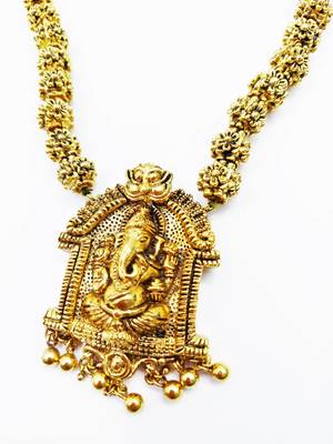 Ganesh Design Pendant Gold Plated Beaded Feather Light  Necklace Mala with dori 2