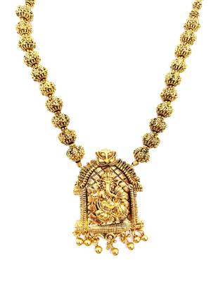 Ganpati Design Pendant Gold Plated Beaded Feather Light  Necklace Mala with dori 1