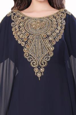 Navy Blue Hand Embroidered Farasha 3