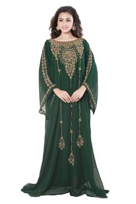 Dark Green Embroidered Georgette Farasha 1