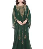 Dark Green Embroidered Georgette Farasha