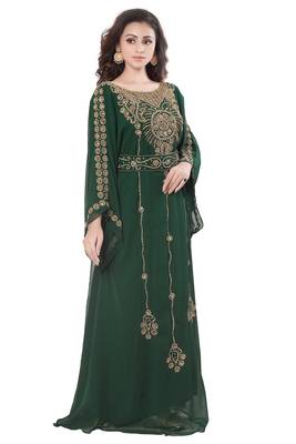 Dark Green Embroidered Georgette Farasha 2