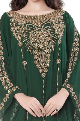 Dark Green Embroidered Georgette Farasha 3