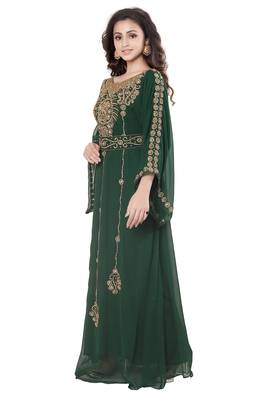 Dark Green Embroidered Georgette Farasha 4