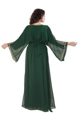 Dark Green Embroidered Georgette Farasha 5