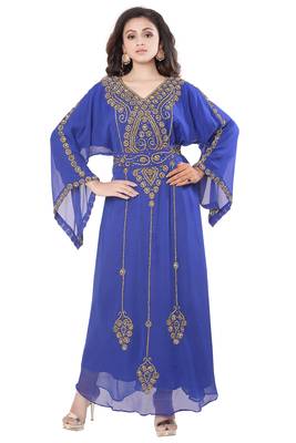 Royal Blue Stone Work Kaftan With Belt 1