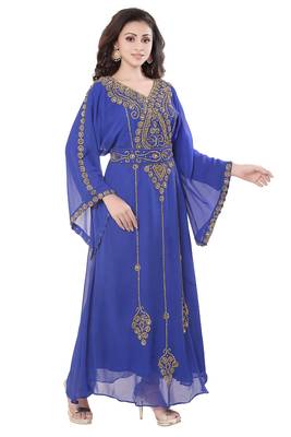Royal Blue Stone Work Kaftan With Belt 2