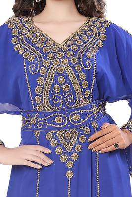 Royal Blue Stone Work Kaftan With Belt 3
