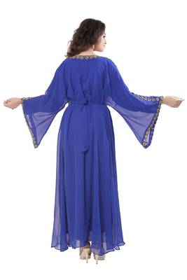 Royal Blue Stone Work Kaftan With Belt 4