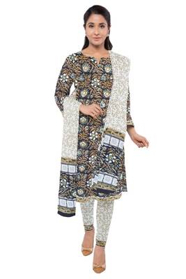 Bagru Kalamkari Black Hand Block Printed Unstitched Cotton Suit Set with Cotton Dupatta 1