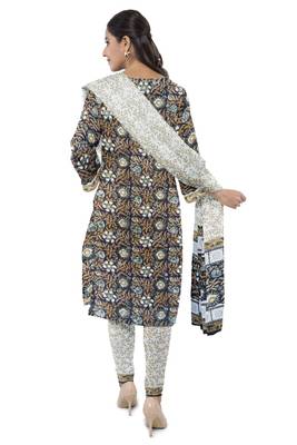 Bagru Kalamkari Black Hand Block Printed Unstitched Cotton Suit Set with Cotton Dupatta 2